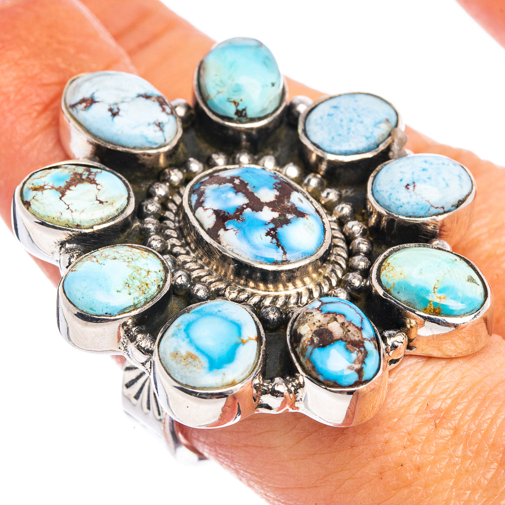 Rare Golden Hills Turquoise Native Style Ring Size 8 Adjustable (.925 Sterling Silver)