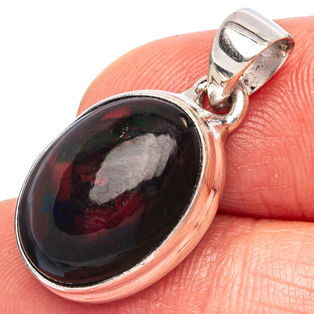 Large Rare Black Opal Pendant 1 1/8" (925 Sterling Silver) P43448