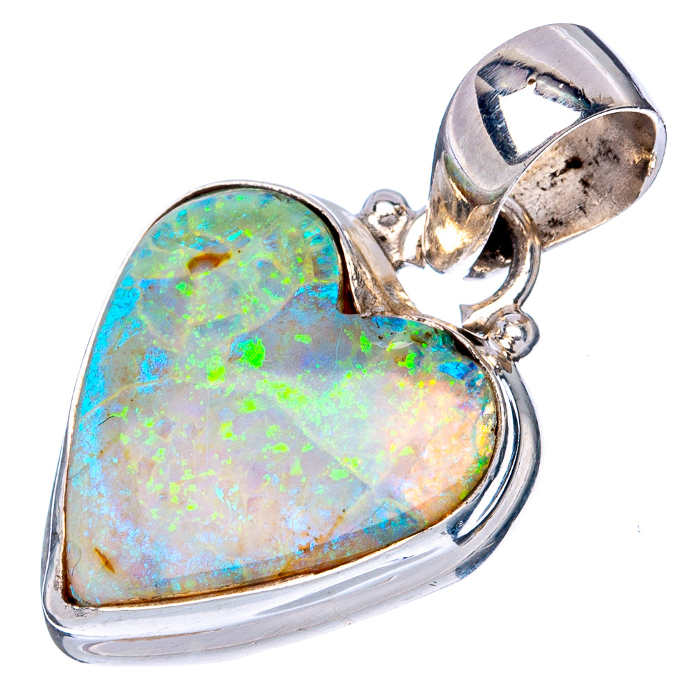 Rare Sterling Opal Heart Pendant 1 1/8" (925 Sterling Silver) P42937