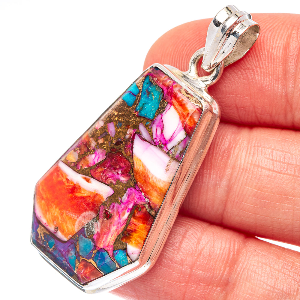 Pink Dahlia Mohave Turquoise Pendant 1 3/4" (.925 Sterling Silver)