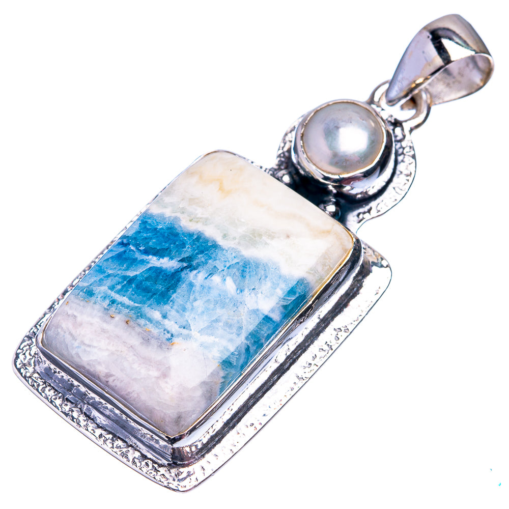 Blue Scheelite, Cultured Pearl Pendant 1 3/4" (925 Sterling Silver) P38835