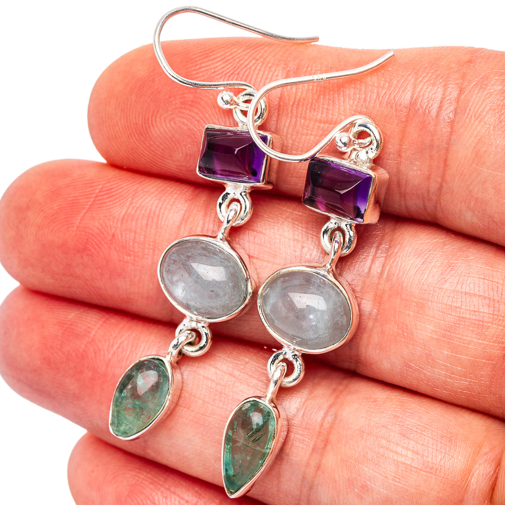Premium Aquamarine, Amethyst Earrings 2" (.925 Sterling Silver)
