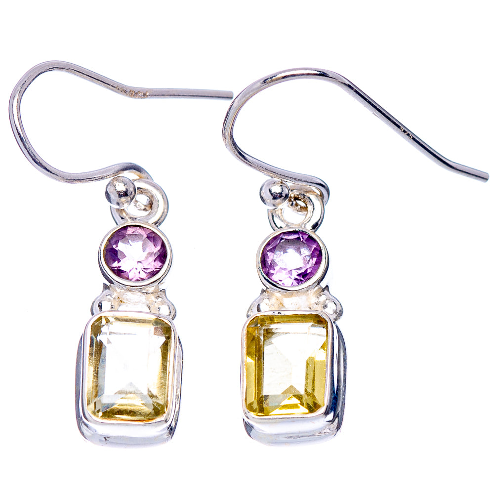 Lemon Quartz, Amethyst Earrings 1 1/8" (.925 Sterling Silver)