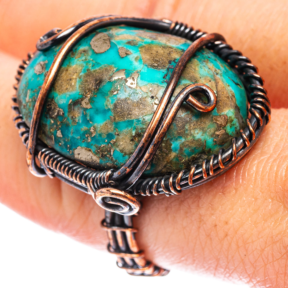 Turquoise Wire Wrap Ring Size 8 (Oxidized Copper)