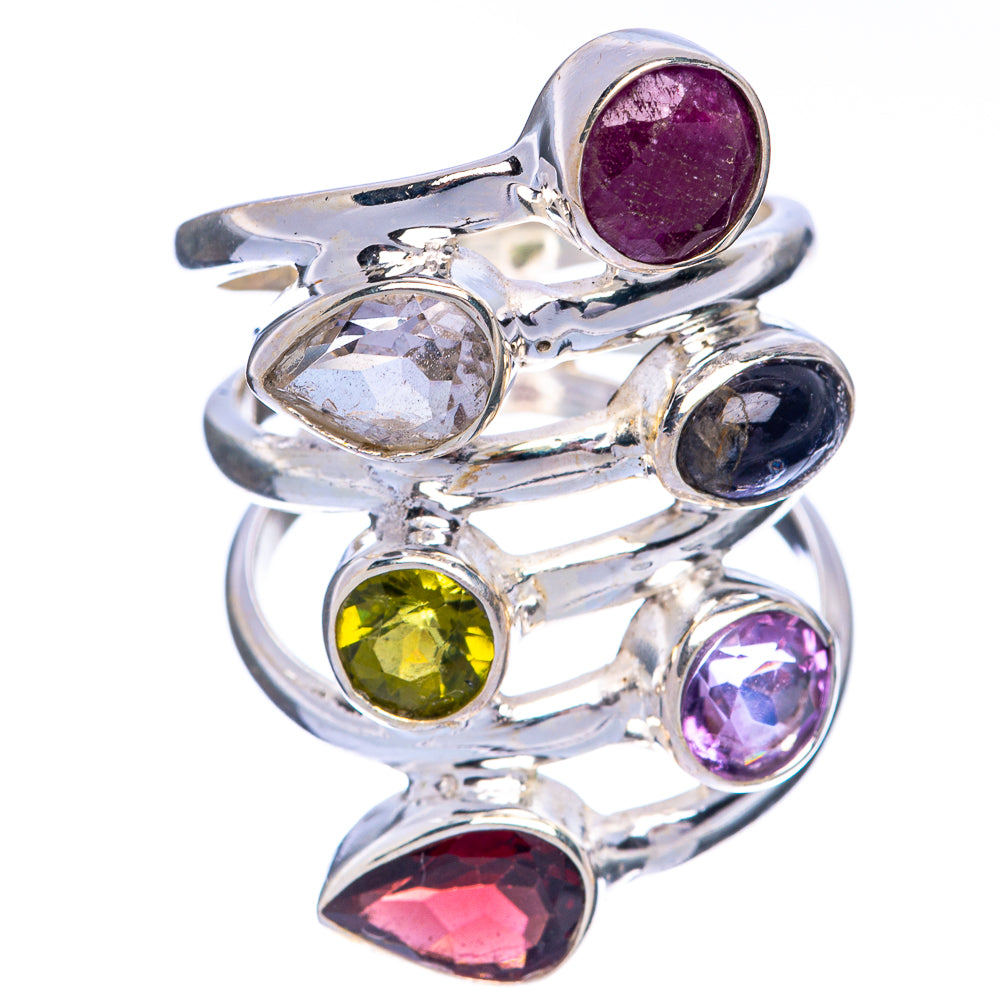 Large Ruby, White Quartz, Black Onyx, Peridot, Amethyst, Garnet Ring Size 6 (925 Sterling Silver) R144652