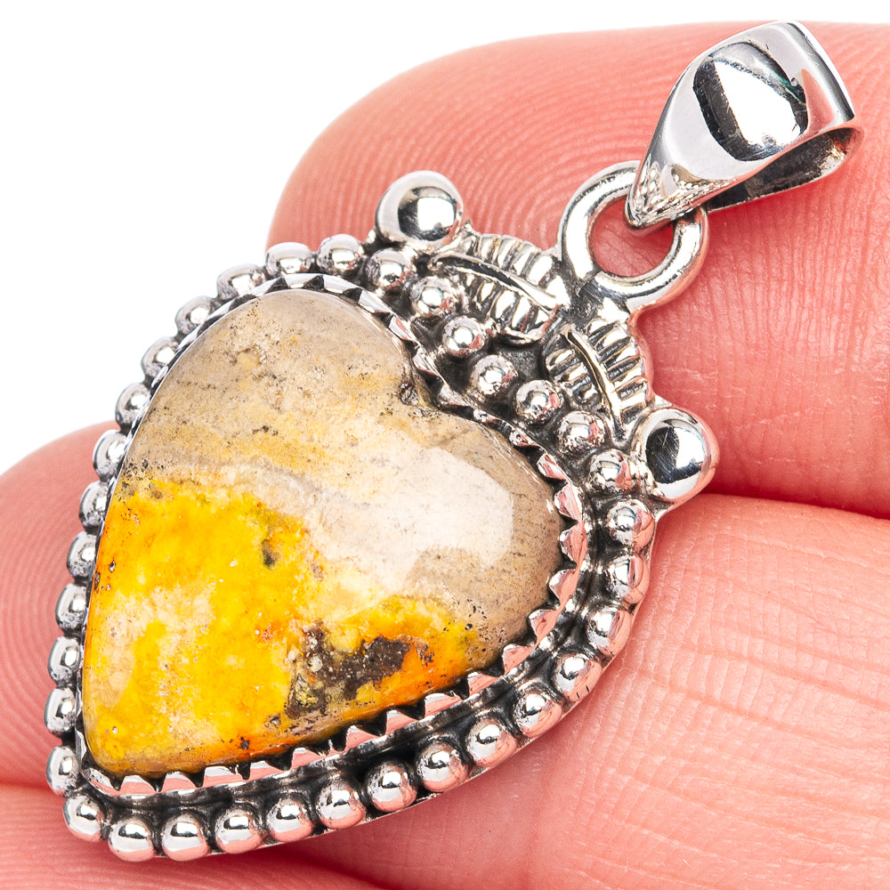 Bumble Bee Jasper Heart Pendant 1 1/4" (925 Sterling Silver) P41993