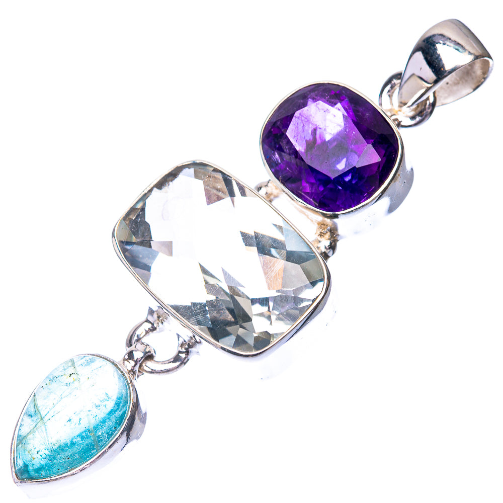 White Quartz, Amethyst, Blue Fluorite Pendant 2 1/4" (925 Sterling Silver) P38684