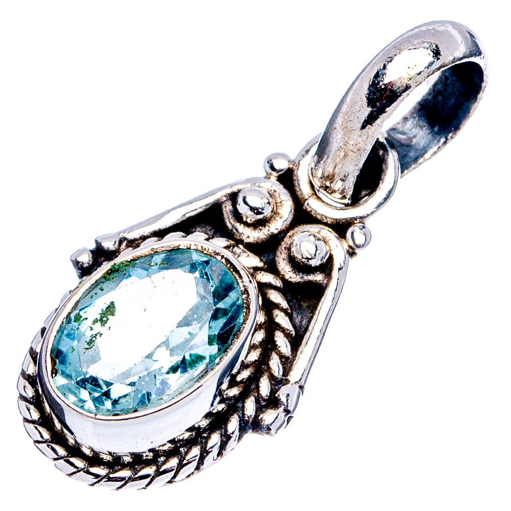 Blue Topaz Dainty Pendant 7/8" (.925 Sterling Silver)