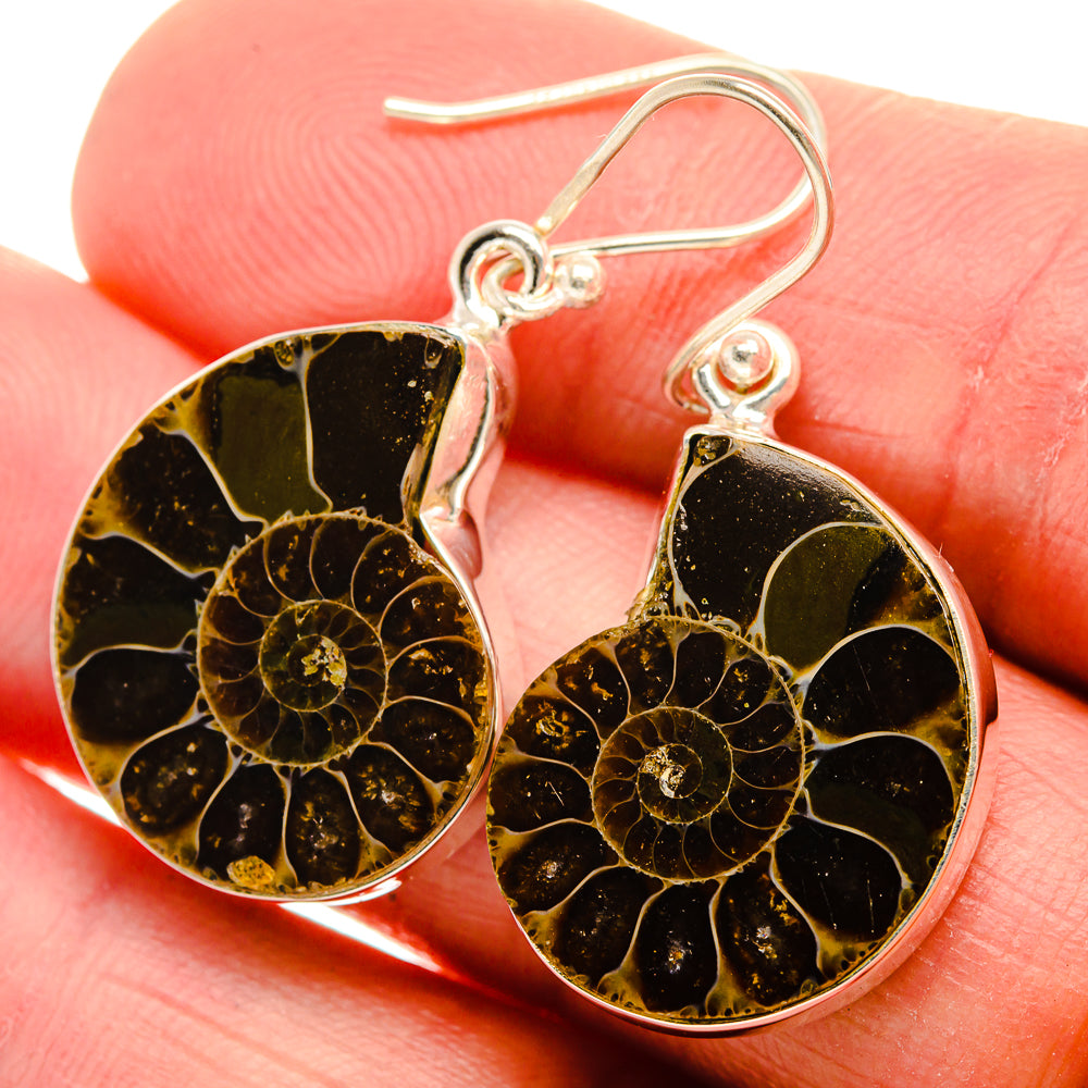 Ammonite Fossil Earrings 1 1/2" (925 Sterling Silver) EARR432104