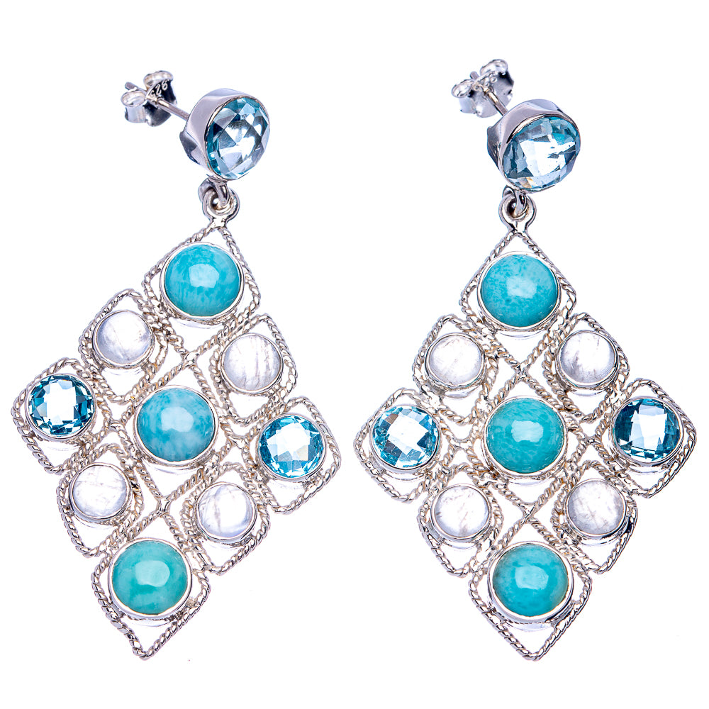 Signature Larimar, Blue Topaz Earrings 2 1/4" (925 Sterling Silver) E1082