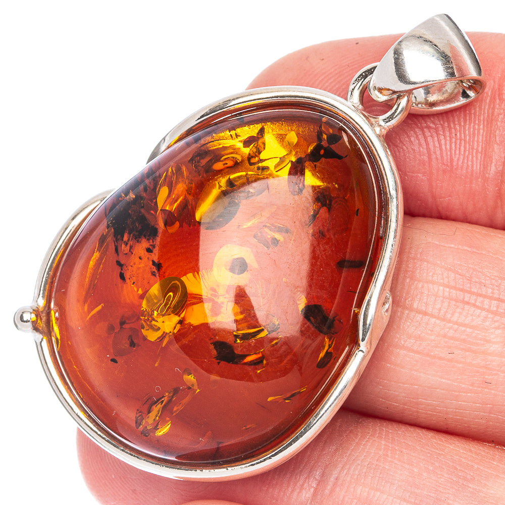 Anasilvercos Baltic Amber Pendant 1 5/8" (925 Sterlnig Silver)
