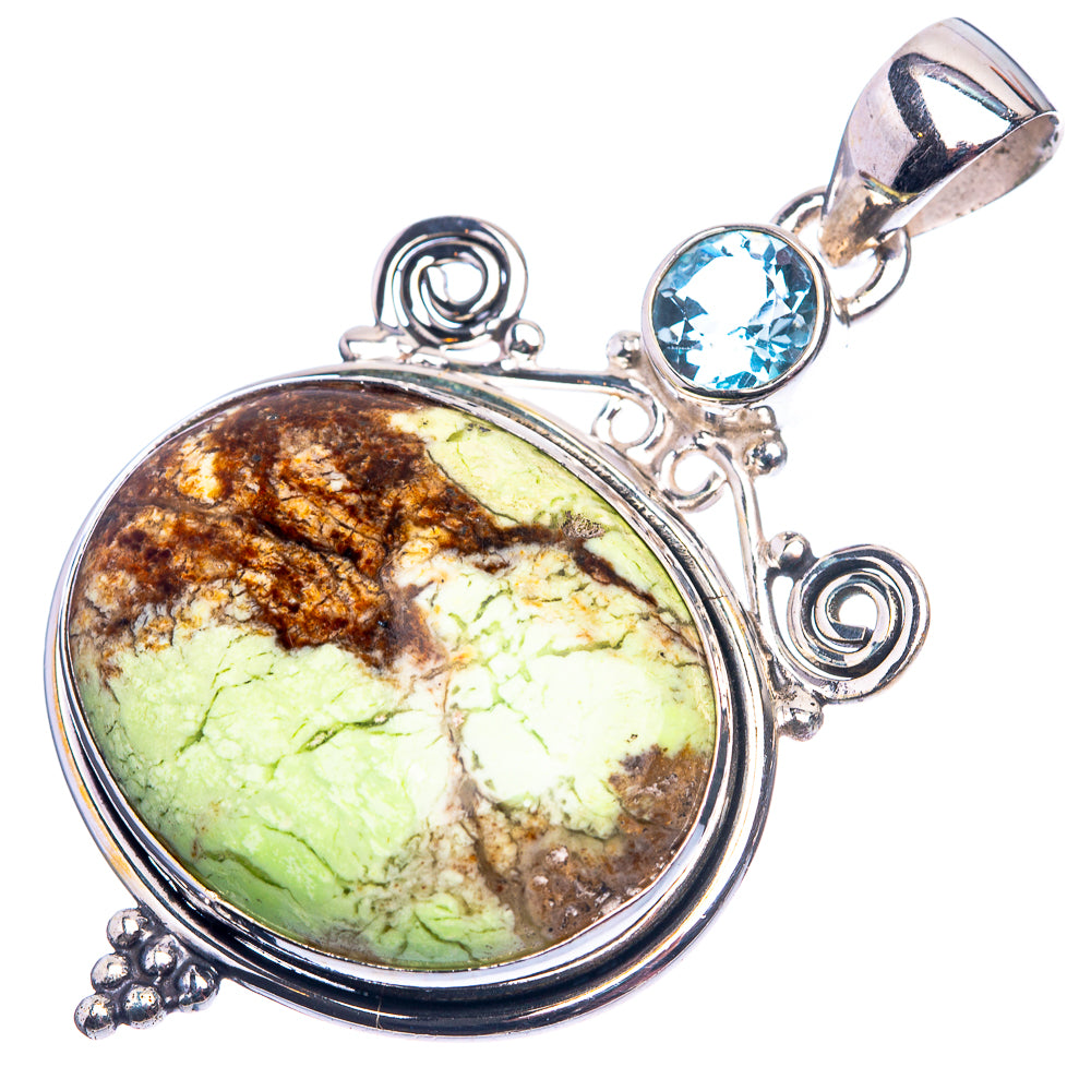 Lemon Chrysoprase, Blue Topaz Pendant 1 7/8" (925 Sterling Silver) P38891