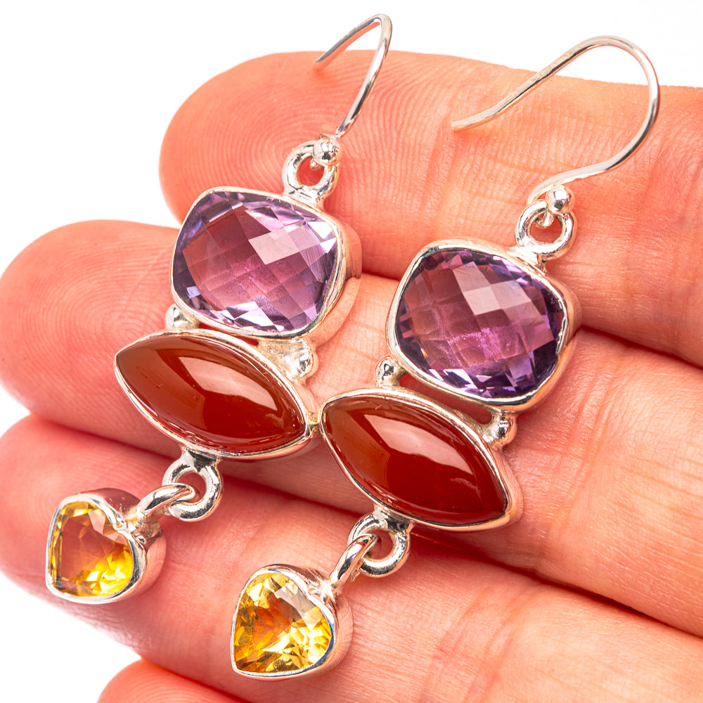 Carnelian, Amethyst, Citrine Earrings 1 7/8" (925 Sterling Silver) E432300