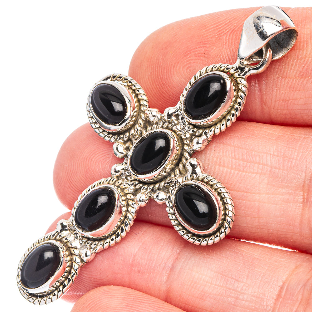 Black Onyx Cross Pendant 2 1/8" (.925 Sterling Silver)