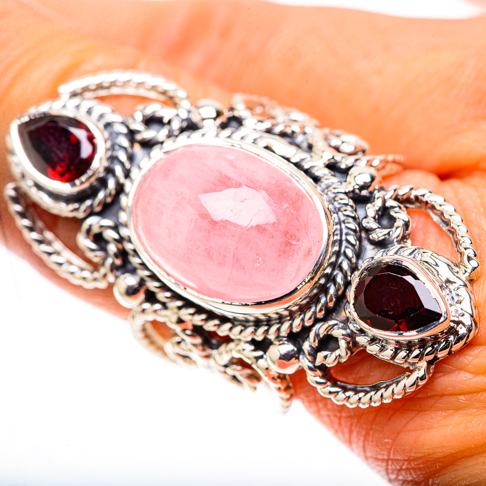 Signature Huge Morganite, Garnet Ring Size 8 (925 Sterling Silver) RING138164