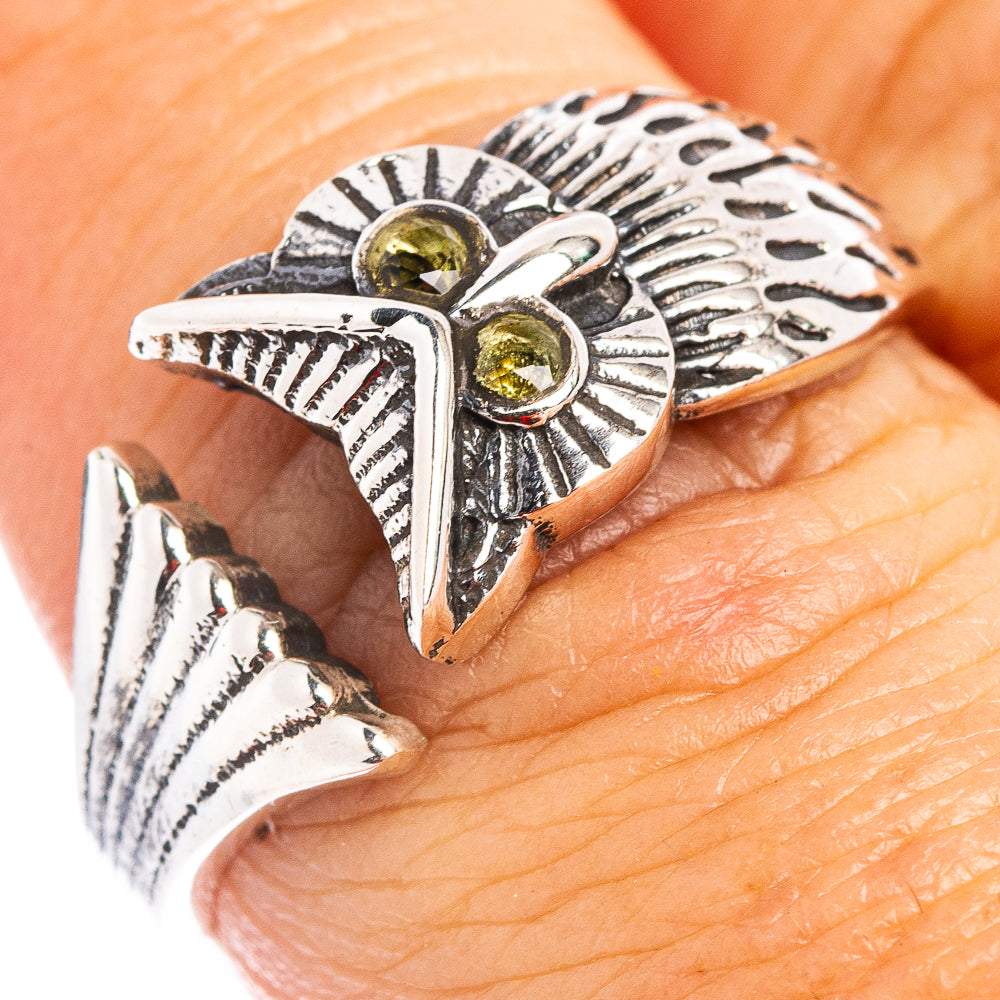 Peridot Owl Dainty Ring Size 8 Adjustable (.925 Sterling Silver)