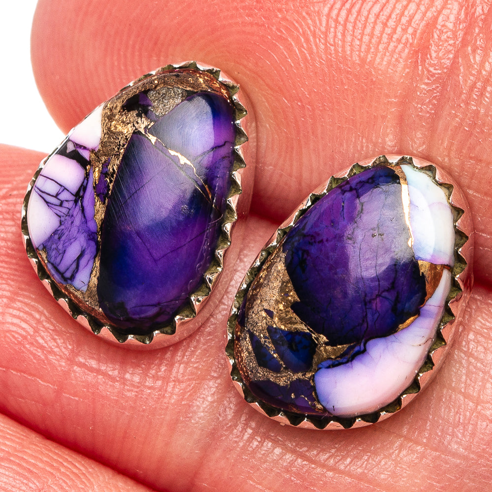 Purple Dahlia Mohave Turquoise Earrings 5/8" (.925 Sterling Silver)