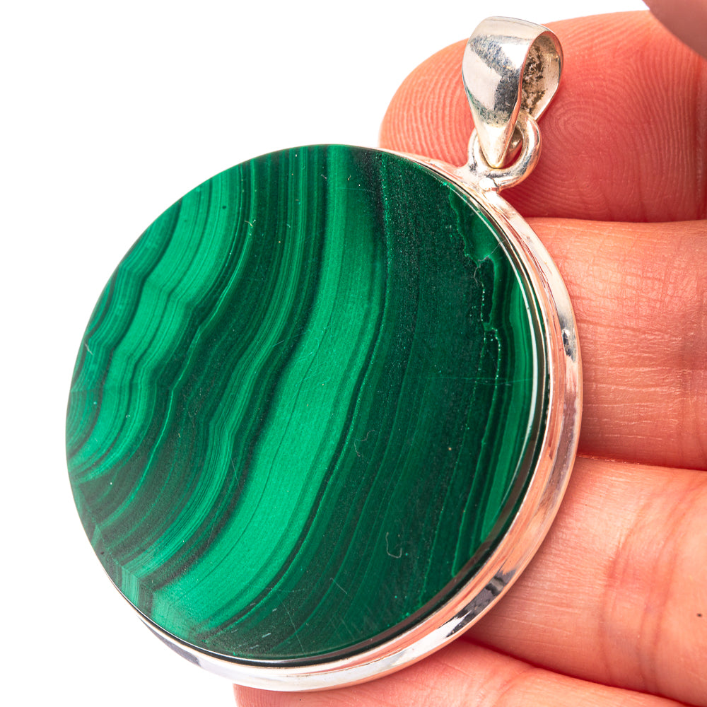 Malachite Coin 925 Sterling Silver Pendant 1 7/8" (925 Sterling Silver) PD38645