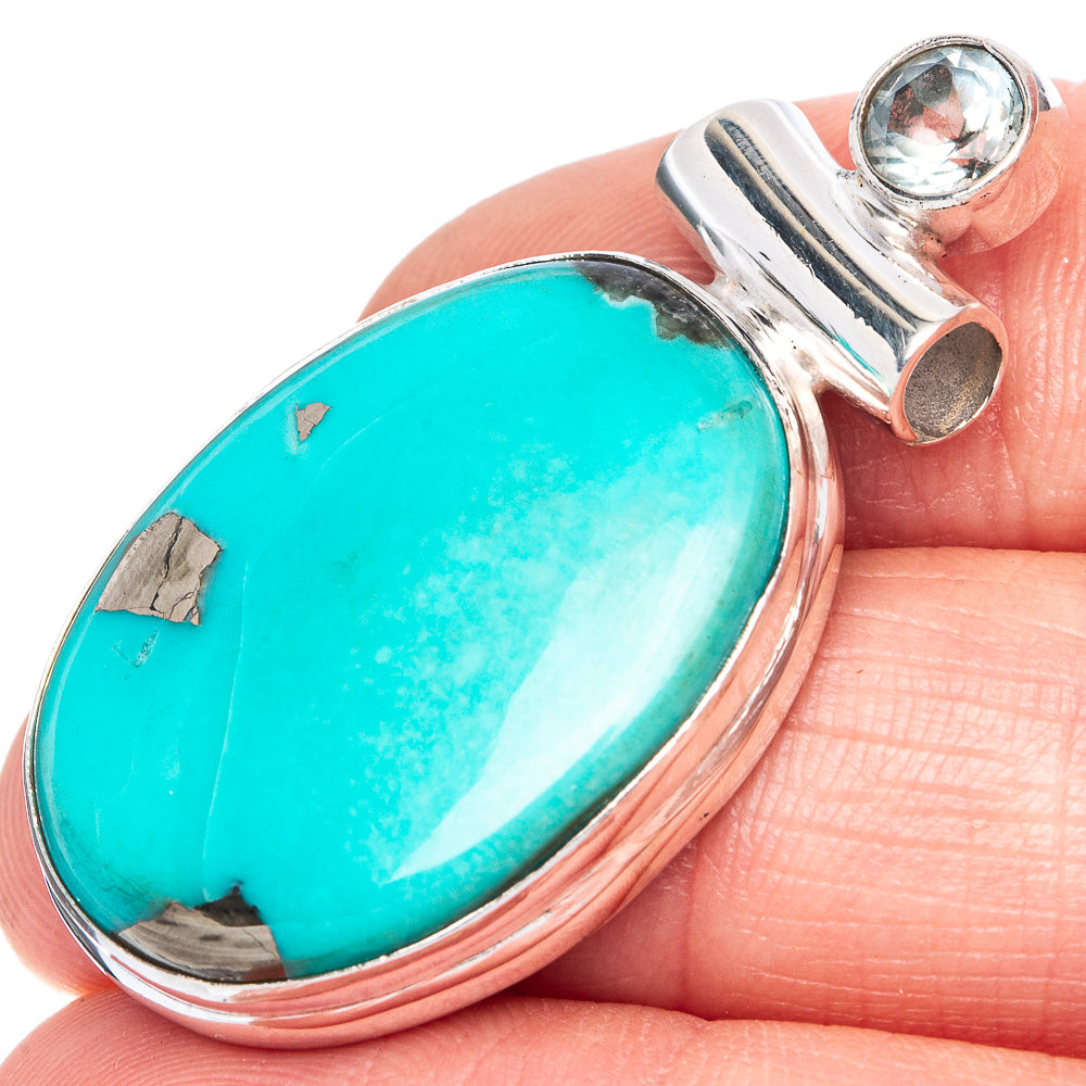 Rare Persian Turquoise Pendant 1 1/2" (925 Sterling Silver) P41449