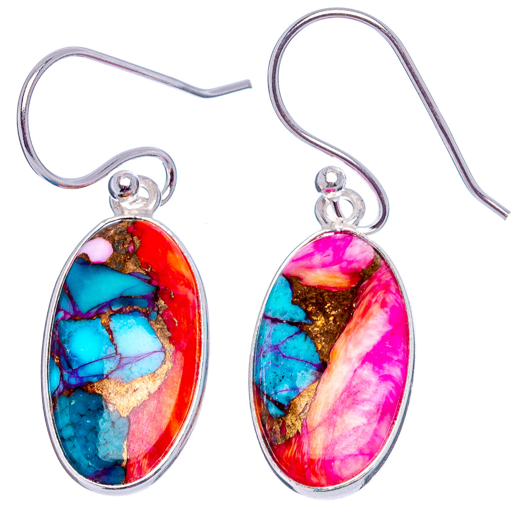 Pink Dahlia Mohave Turquoise Earrings 1 3/8" (.925 Sterling Silver)