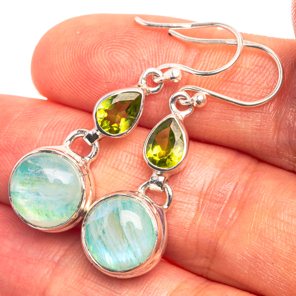 Green Moonstone, Peridot Earrings 1 1/2" (925 Sterling Silver) E432417
