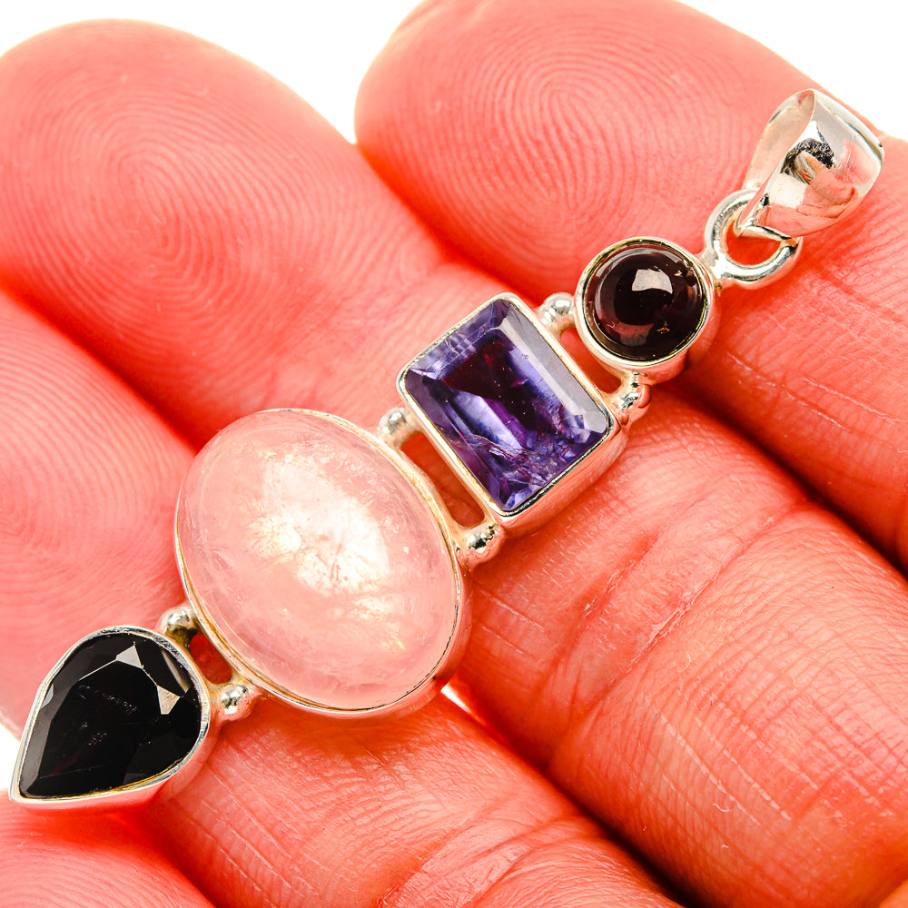 Rose Quartz, Tanzanite, Black Onyx, Garnet Pendant 2" (925 Sterling Silver) PD38072