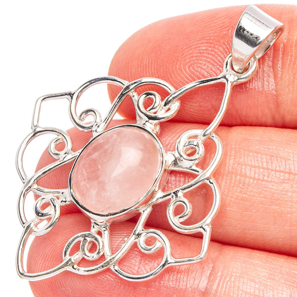 Rose Quartz 925 Sterling Silver Premium Pendants 1 3/4" (925 Sterling Silver) P43726