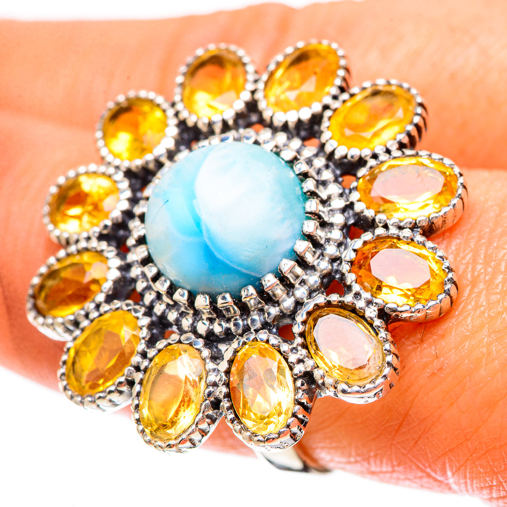 Large Larimar, Citrine Ring Size 8.25 (925 Sterling Silver) RING137960