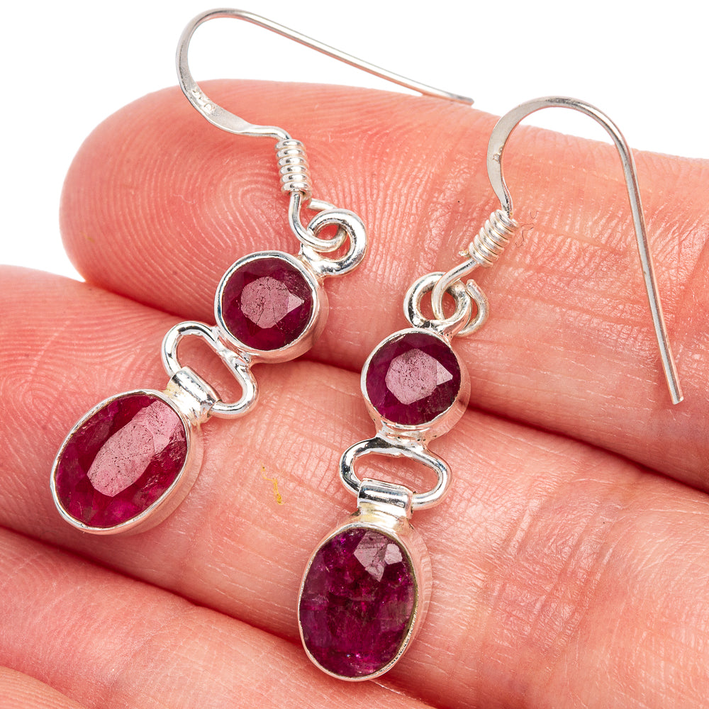 Glass Filled Ruby Earrings 1 3/8" (925 Sterling Silver) E433511