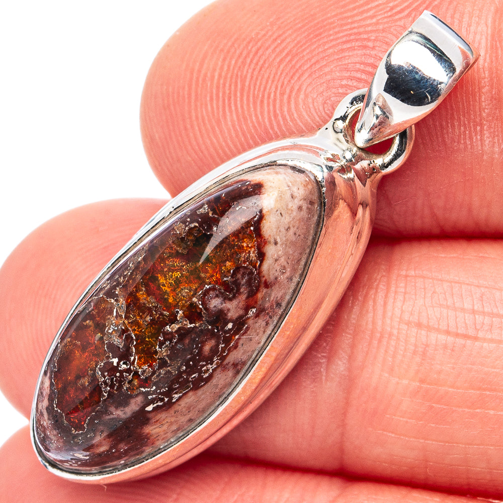 Rare Mexican Fire Opal Pendant 1 3/8" (.925 Sterling Silver)