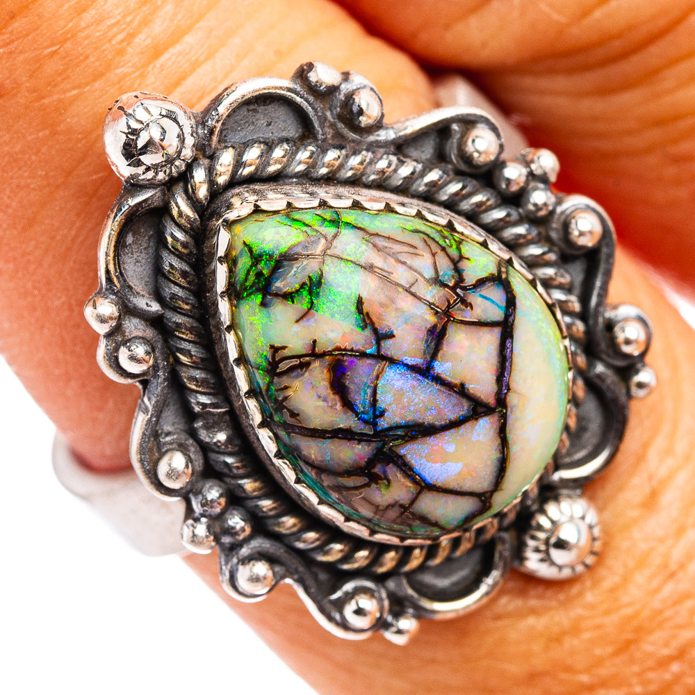 Exclusive Native Style Sterling Opal Ring Size 8 Adjustable (.925 Sterling Silver)