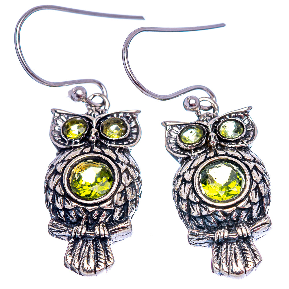 Dainty Peridot Owl Earrings 1 1/2" (.925 Sterling Silver)