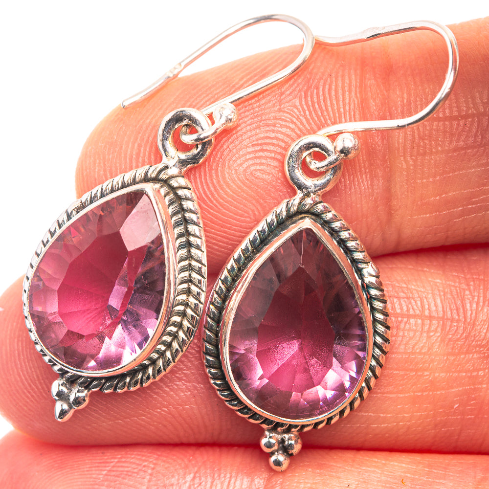 Faceted Alexandrite (Lab.) Earrings 1 1/2" (925 Sterling Silver) E432409