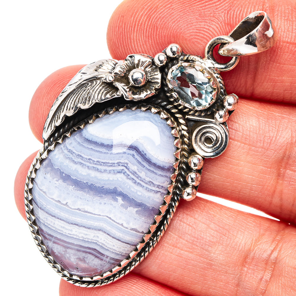 Premium Blue Lace Agate Pendant 2" (.925 Sterling Silver)