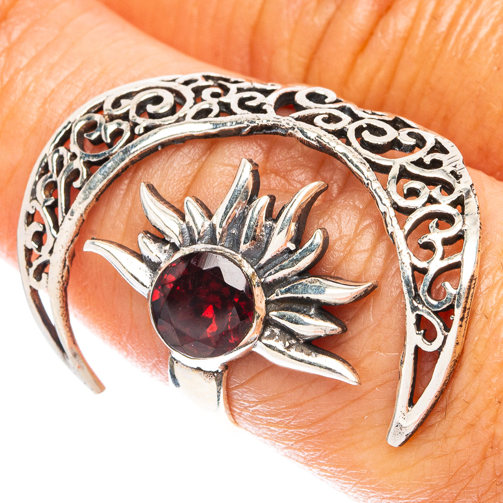 Garnet Moon Sun Dainty Ring Size 7 Adjustable (925 Sterling Silver) R5249