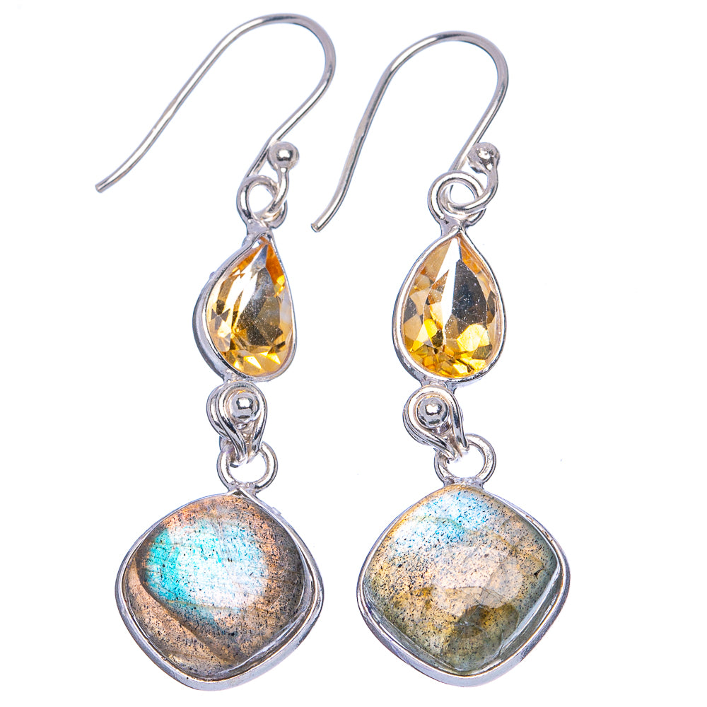 Labradorite, Citrine Earrings 1 3/4" (.925 Sterling Silver)