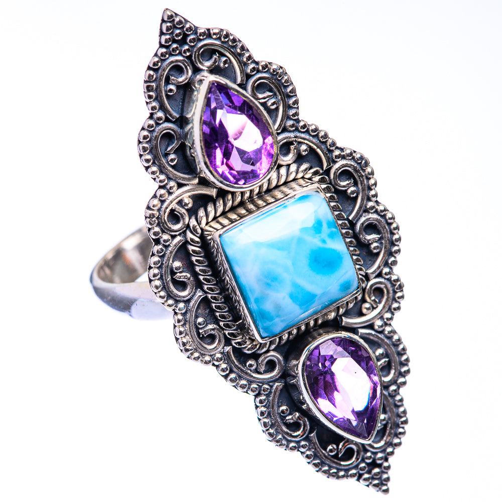 Large Larimar, Amethyst Ring Size 10 (925 Sterling Silver) R141154