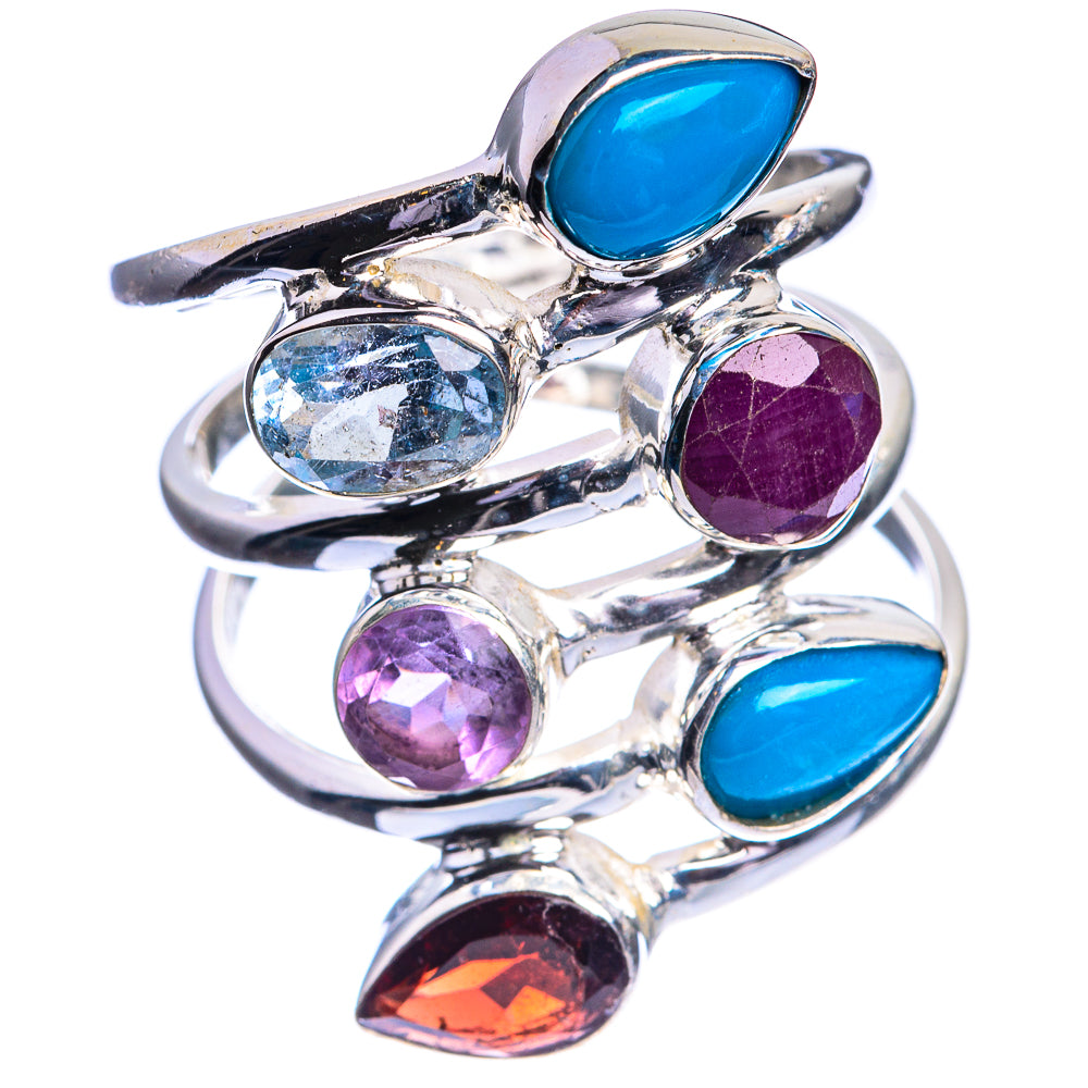 Large Sleeping Beauty Turquoise, Ruby, Blue Topaz, Amethyst, Garnet Ring Size 8.75 (925 Sterling Silver) R144163