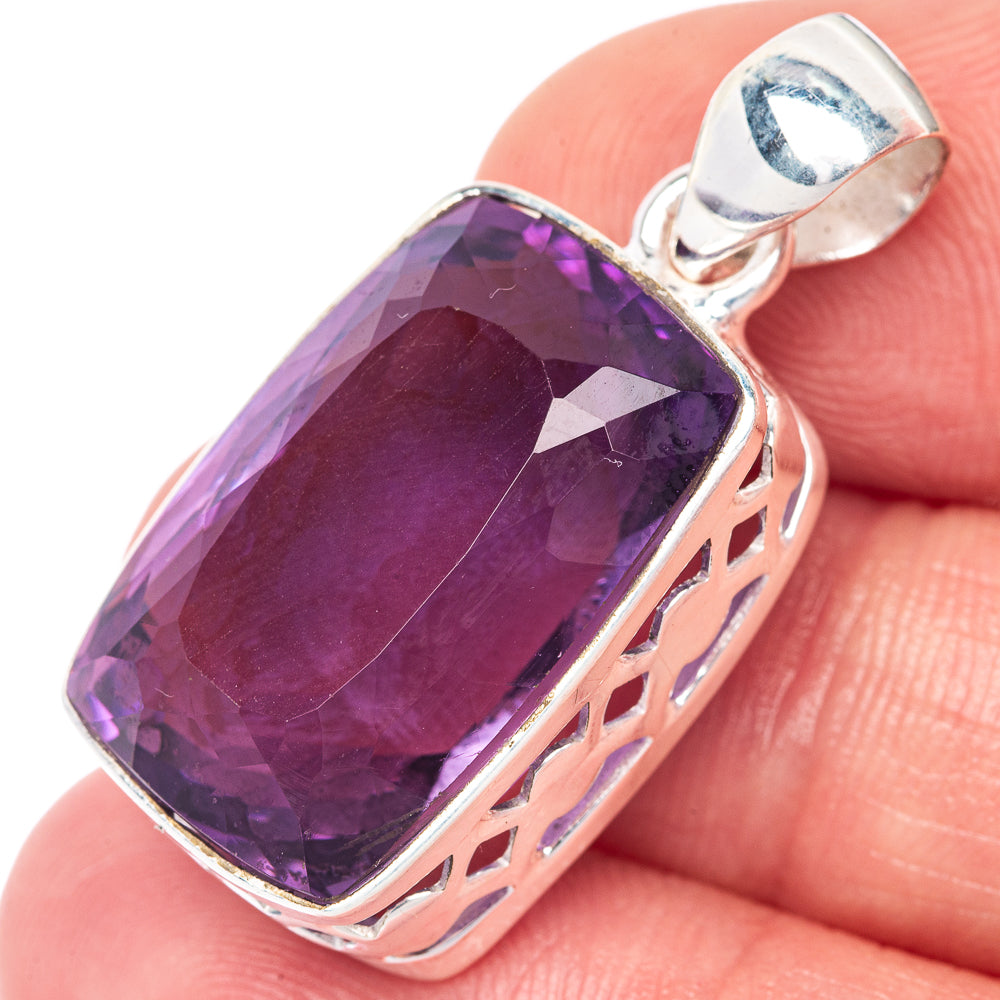 Faceted Premium Amethyst Pendant 1 1/4" (925 Sterling Silver) P39871