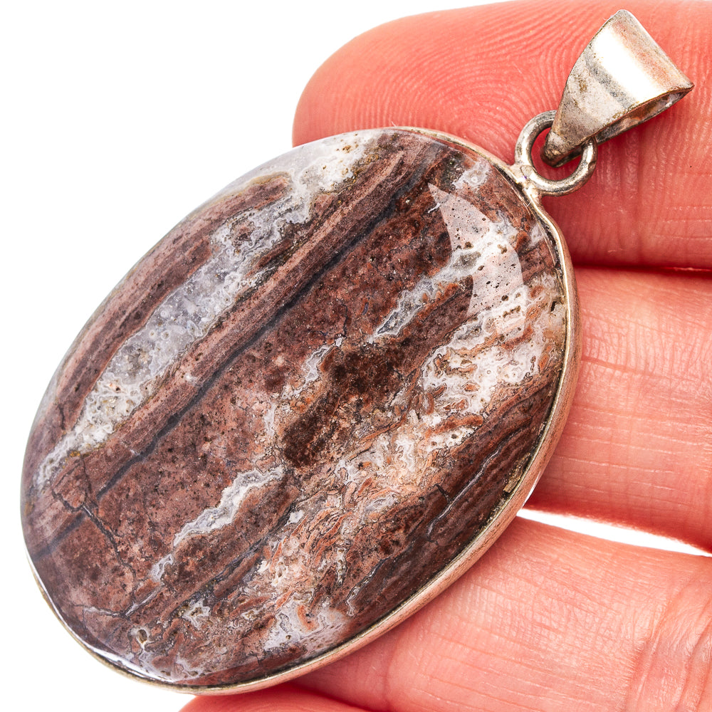 Laguna Lace Agate Pendant 2 1/8" (Silver Plated)