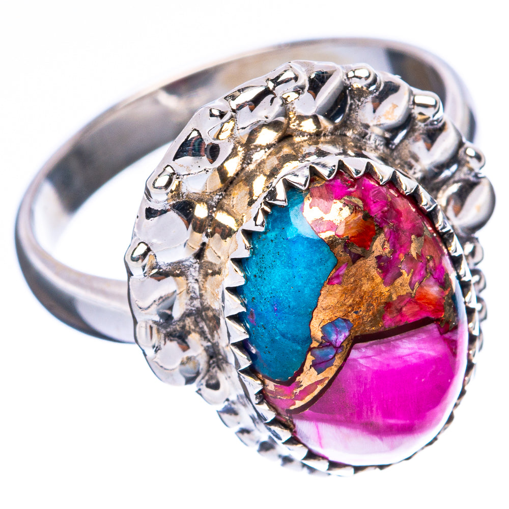 Kingman Pink Dahlia Turquoise Ring Size 8.25 (925 Sterling Silver) R4063
