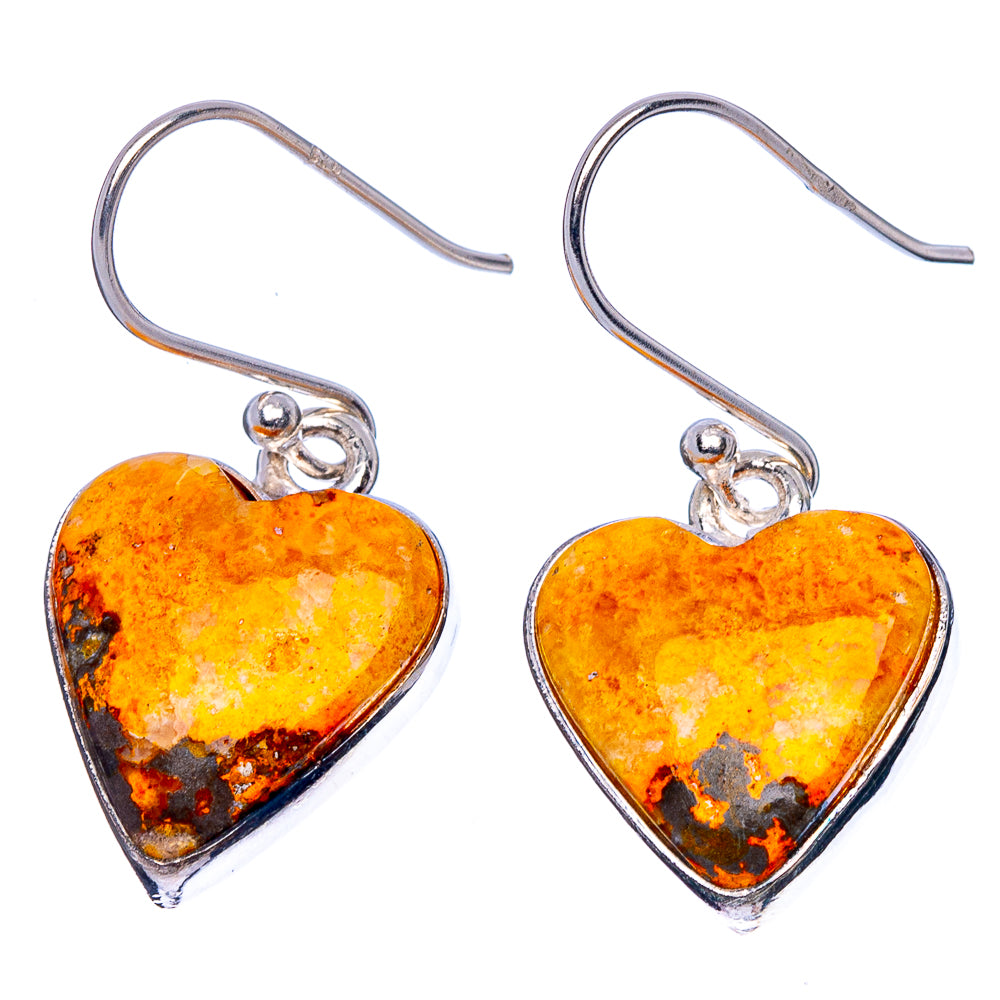 Bumble Bee Jasper Heart Earrings 1 1/4" (925 Sterling Silver) E1736