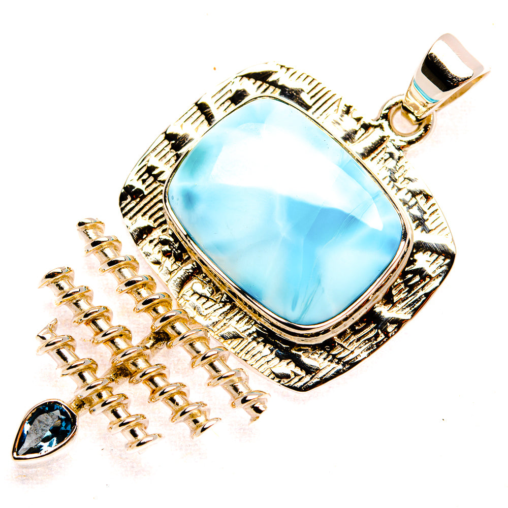 Signature Larimar, London Blue Topaz 925 Sterling Silver Pendant 2" (925 Sterling Silver) PD37804