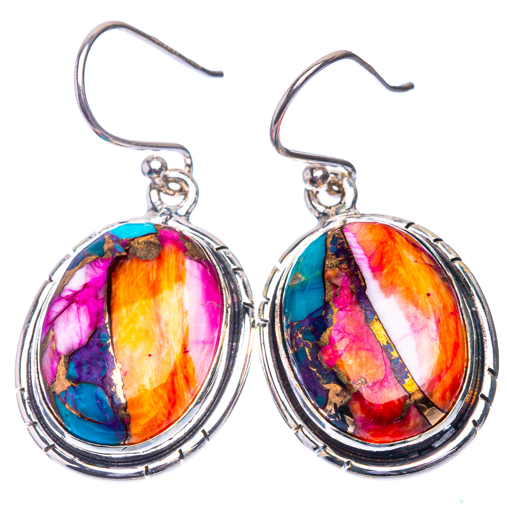 Kingman Pink Dahlia Turquoise Earrings 1 3/8" (925 Sterling Silver) E432602