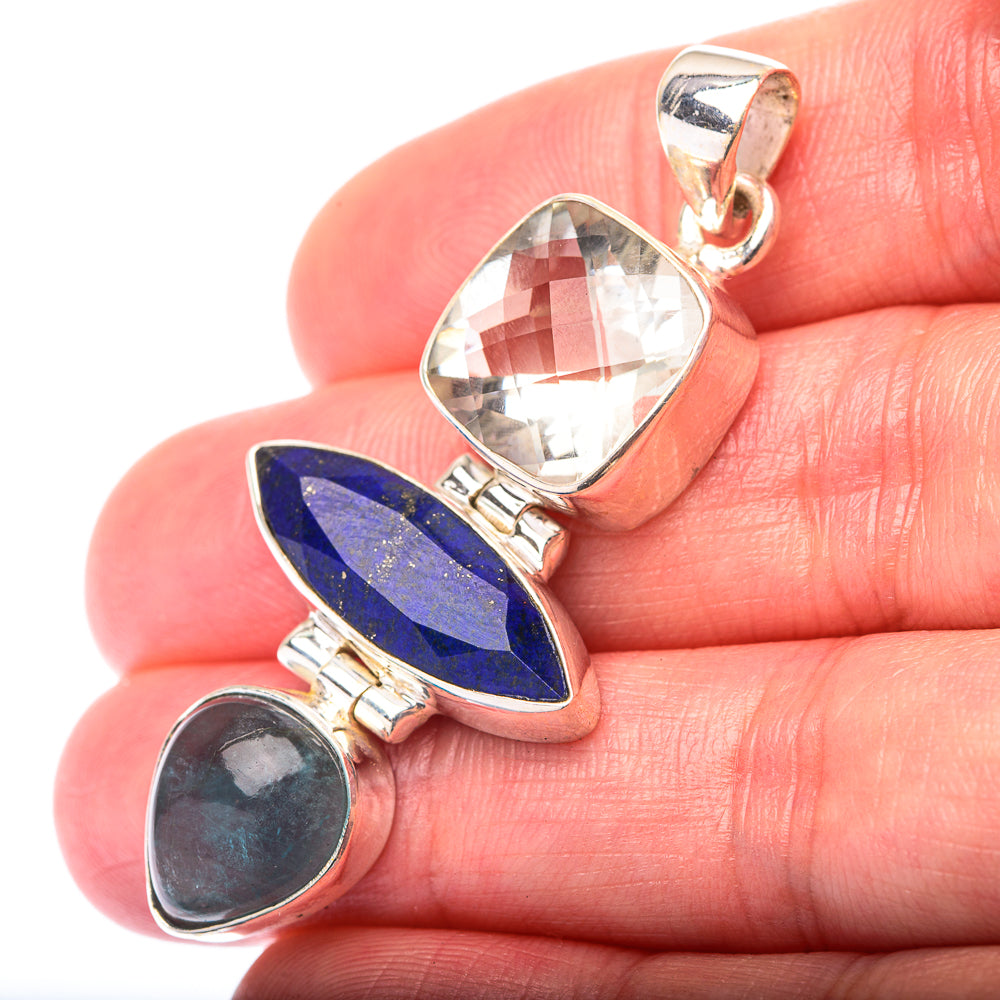 Lapis Lazuli, White Quartz, Blue Fluorite Pendant 2" (925 Sterling Silver) PD38598