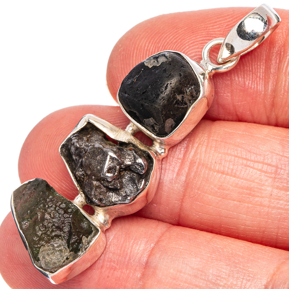 Rare Czech Moldavite Pendant 1 3/4" (925 Sterling Silver) P40445