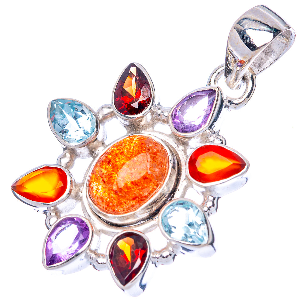 Sunstone, Garnet, Amethyst, Blue Topaz, Carnelian Pendant 1 3/8" (925 Sterling Silver) P42810