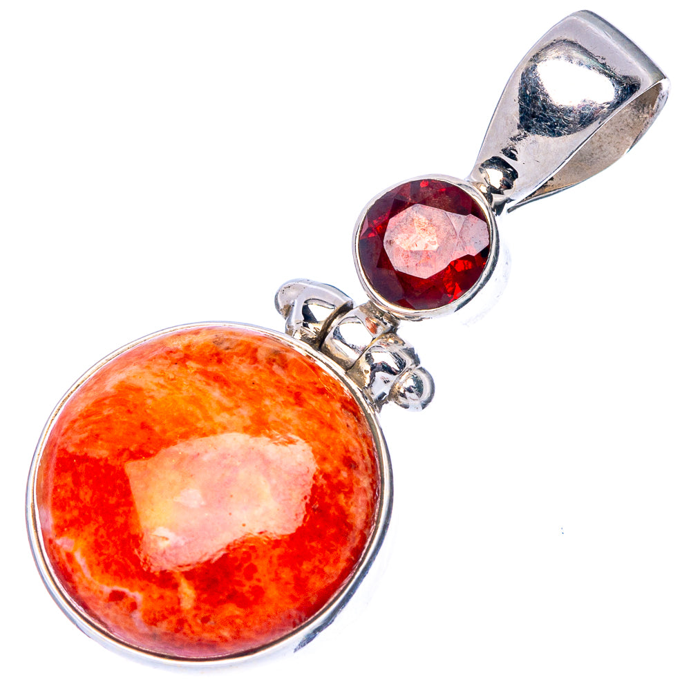 Sponge Coral, Garnet Pendant 1 1/4" (925 Sterling Silver) P41084