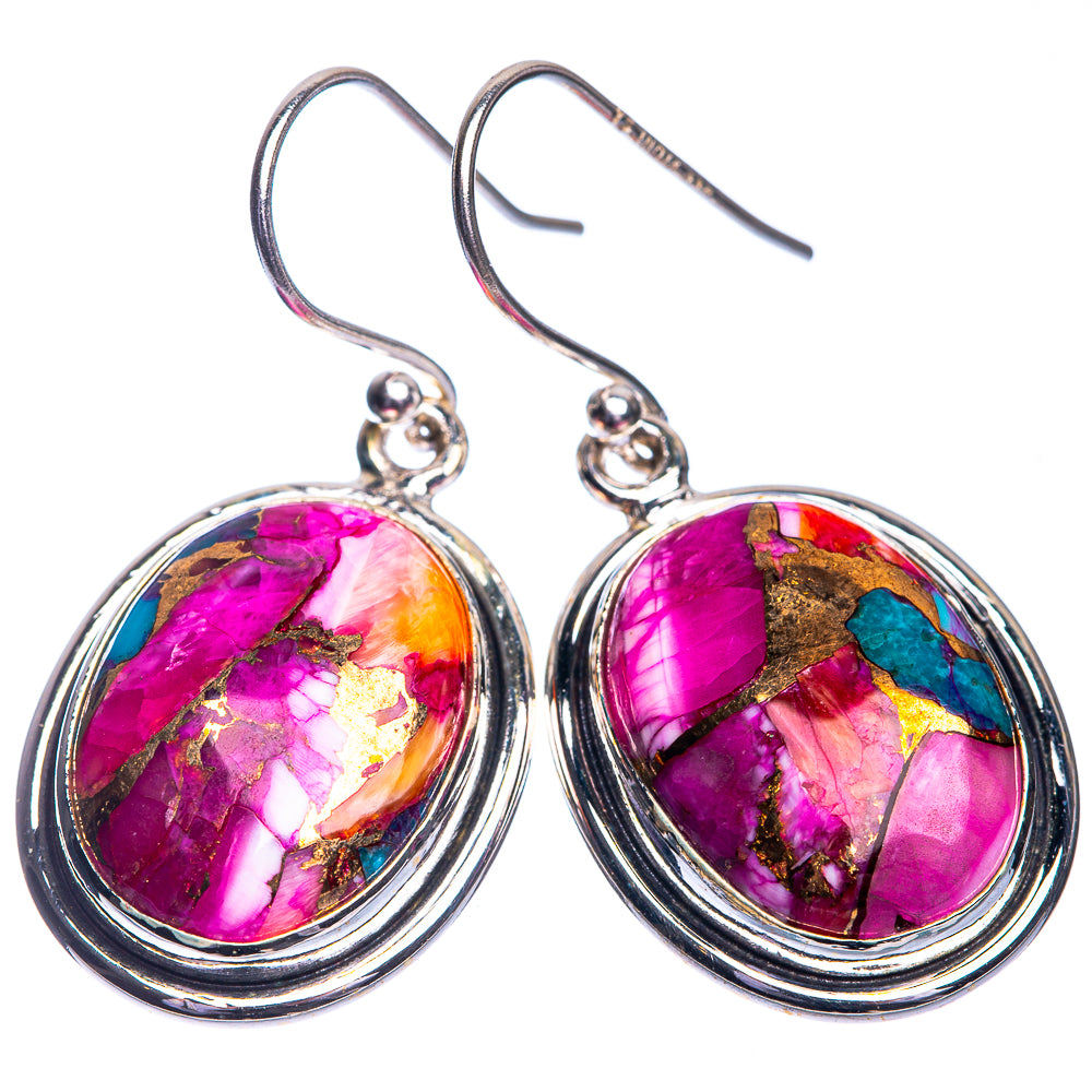Kingman Pink Dahlia Turquoise Earrings 1 3/8" (925 Sterling Silver) E432784