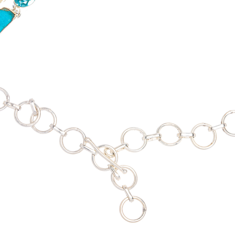 Blue Botswana Agate, Blue Topaz Necklace 16" (925 Sterling Silver) N90093